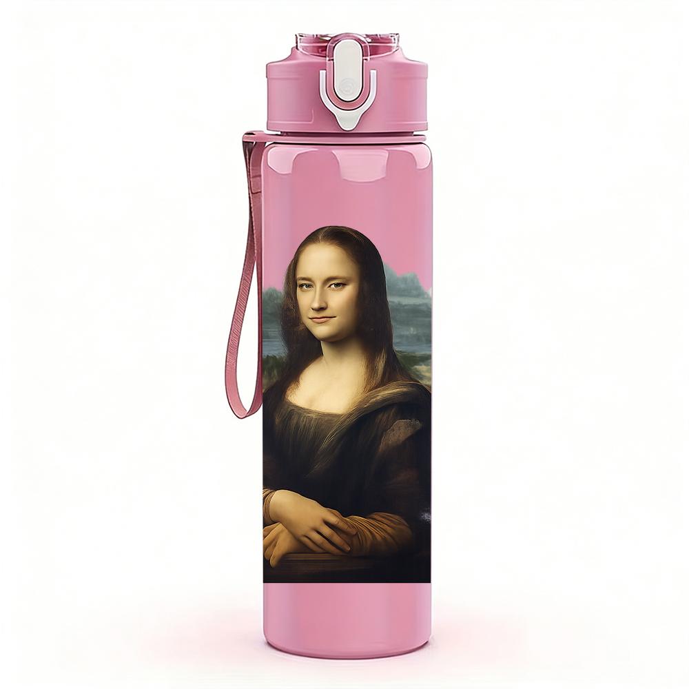 1PC Mona Lisa Classic Portrait 750ml Color Plastic Sports Water Bottle Leakproof Flip Straw Lid For Sports Office Home Use