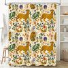 Exotic Leopard Floral Shower Curtain Decorative Bath Linen with Wildlife Print Yellow Orange Red Green Blue Flower Design for Ba