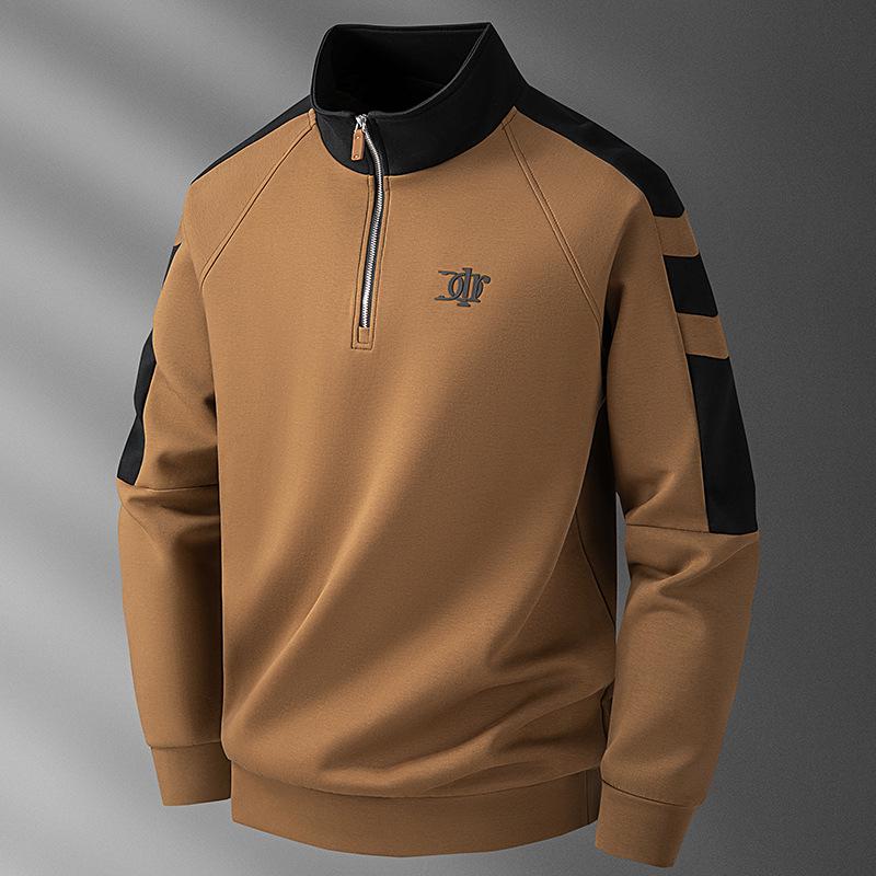 

High-End Men s Color Block Patchwork Half-Zip Stand Collar Hoodie - 2025 Autumn/Winter Fashion, Slightly Loose Fit, Long Sleeve Pullover 3XL