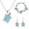 Vintage Exotic Fashionable Turquoise Turtle Necklace Set Three Pieces Bracelet Jewelry Earrings