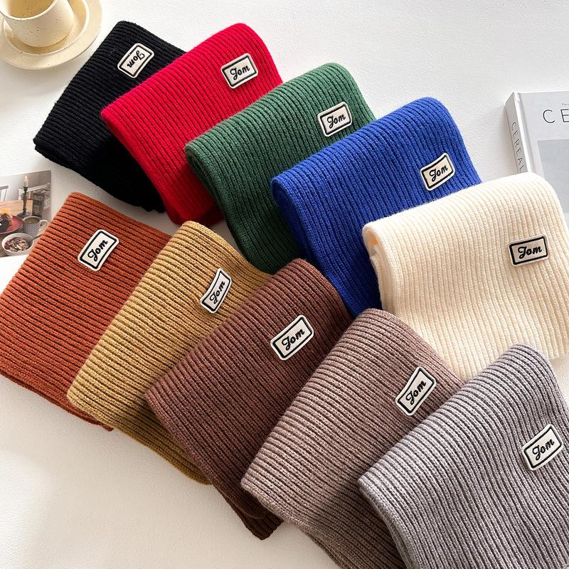 Women Winter Warm Knitted Scarf Solid Color Outdoor Thickened Neckerchief Vintage Long Scarves
