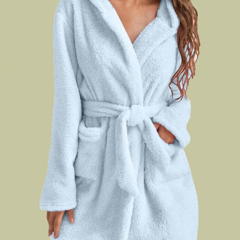 Damen Bademantel aus dickem Flanellfleece – Lang, kuschelig, Herbst-/Winter-Loungewear