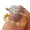 18K Gold Plated Rhinestone Snowflake Ring: European American Simulated Diamond Couple Rings