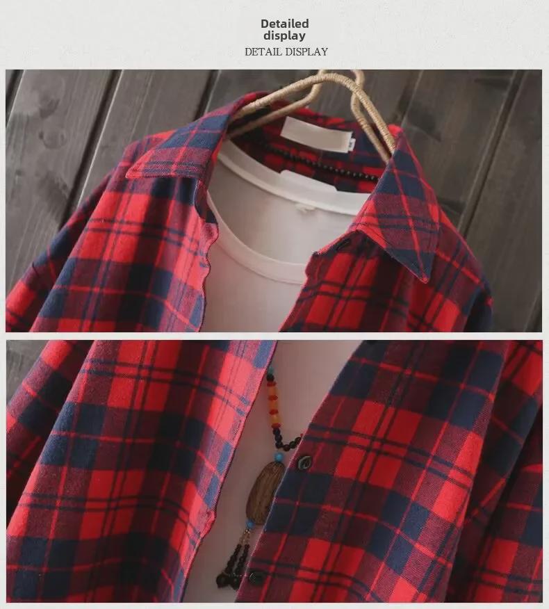 Women's Loose Fit Long Sleeve Plaid Shirt - Sun Protection, Mid-Length, Plus Size, Black/White, Spring/Autumn Design