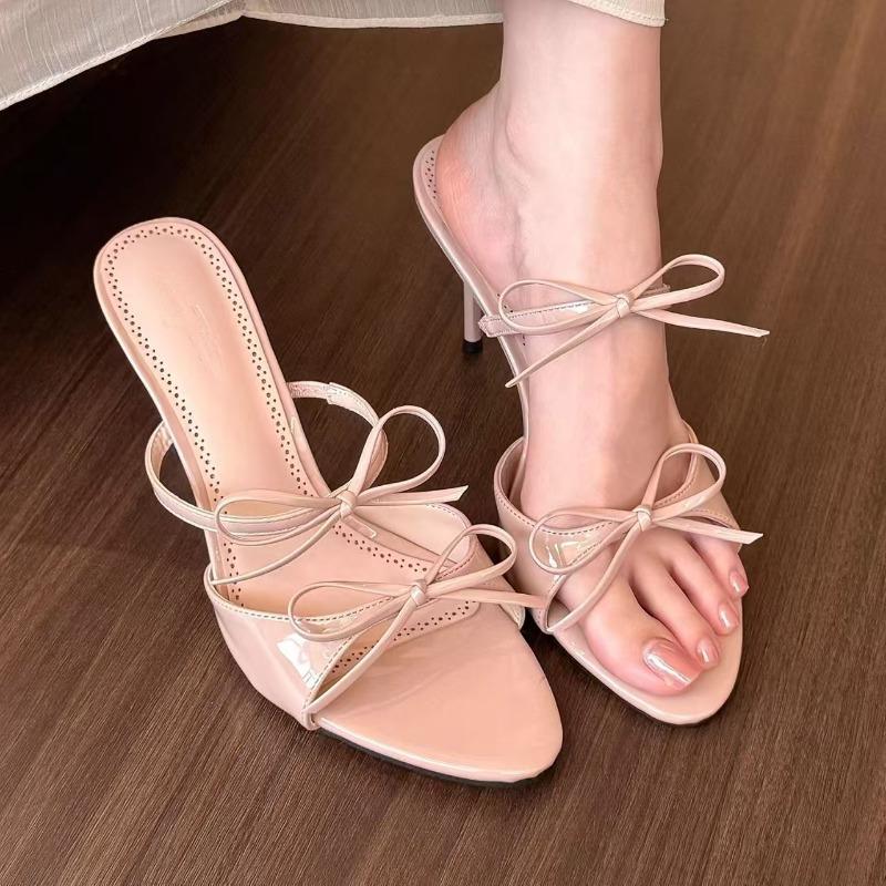 

Fashion New Style Women s Beautiful Butterfly Knot Line with High Heels Slippers Summer Pointed Fine Heels Open Toe Non-slip Sandals 35