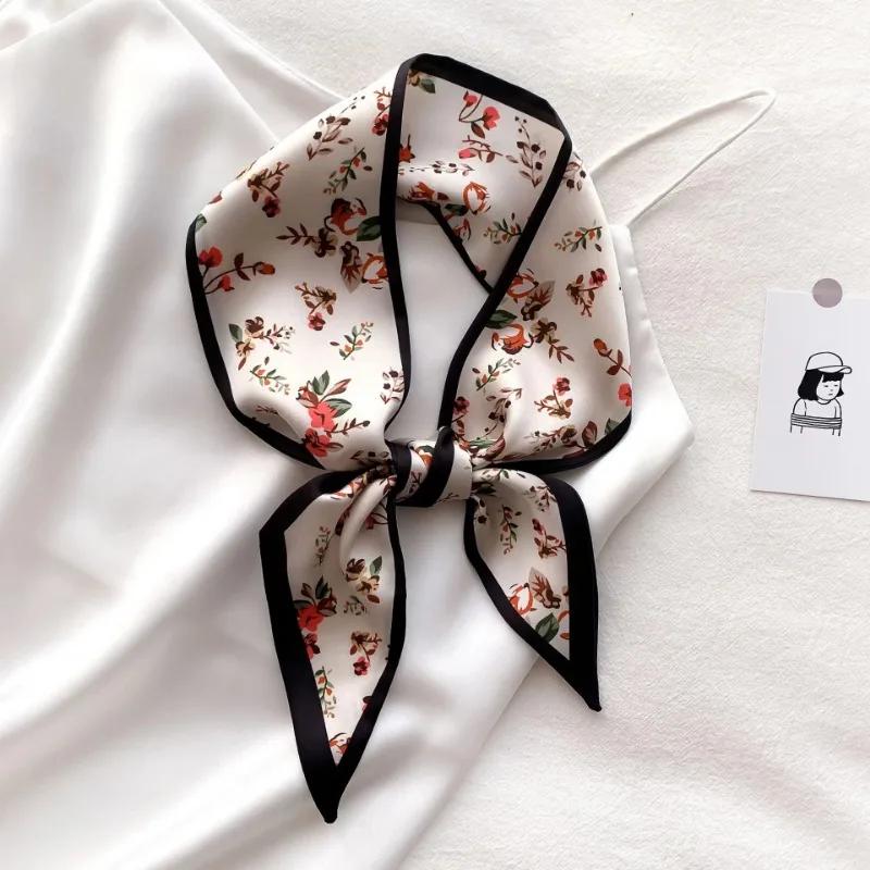 Silk Long Scarf Women Leopard Flamingo Print Luxury Hairband Narrow Scarves Small Neckerchief Summer Headband Ribbons Female