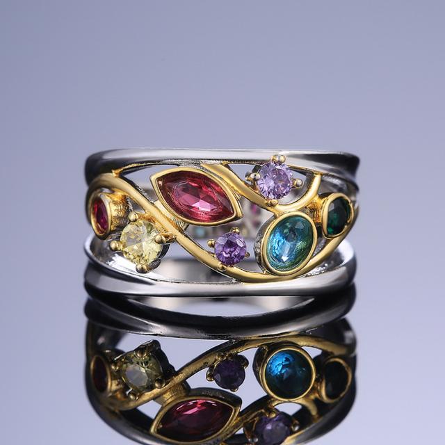 

Кольца с разноцветными кристаллами неправильной формы для женщин, ажурный дизайн, инкрустированный цирконием, модные украшения для вечеринок, аксессуары для пальцев 9