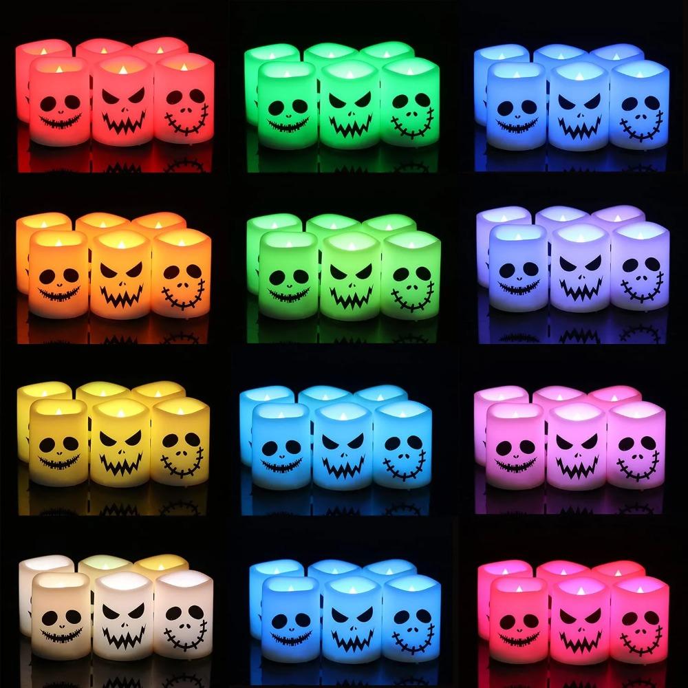 Halloween Flameless Votive Candles Color Changing with Remote Timer, Battery Operated LED Tealight Candles for Halloween Home Decoration Gifts