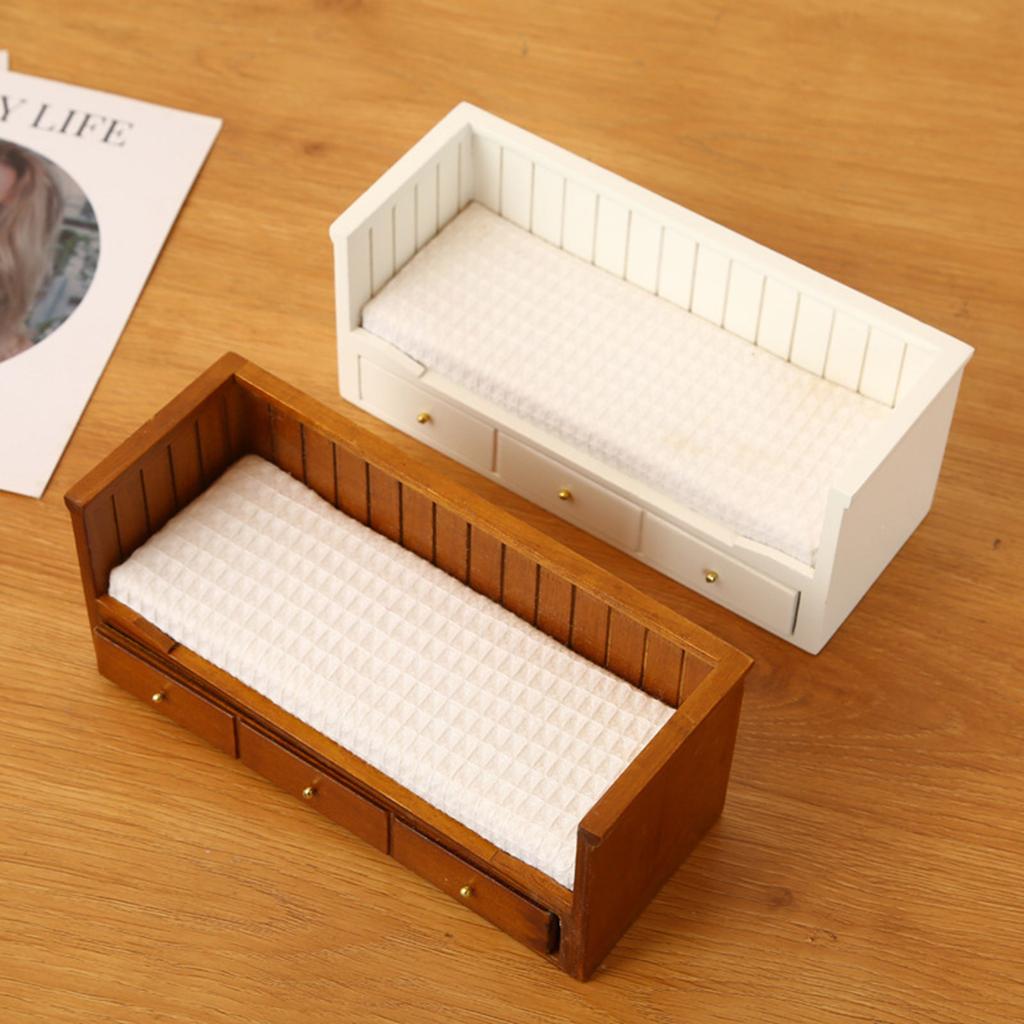 1/12 Scale Dollhouses Single Bed Miniature Furniture Pretend Play for Kids Doll House Furniture Model for Dollhouses