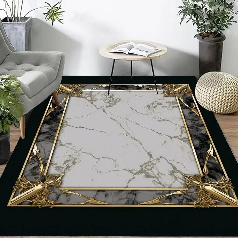 Nordic Luxury Black Gold Carpet Living Room Decor Non-slip Large Rug Bedroom Area Decoration Home Coffee Tables Floor Foot Mat