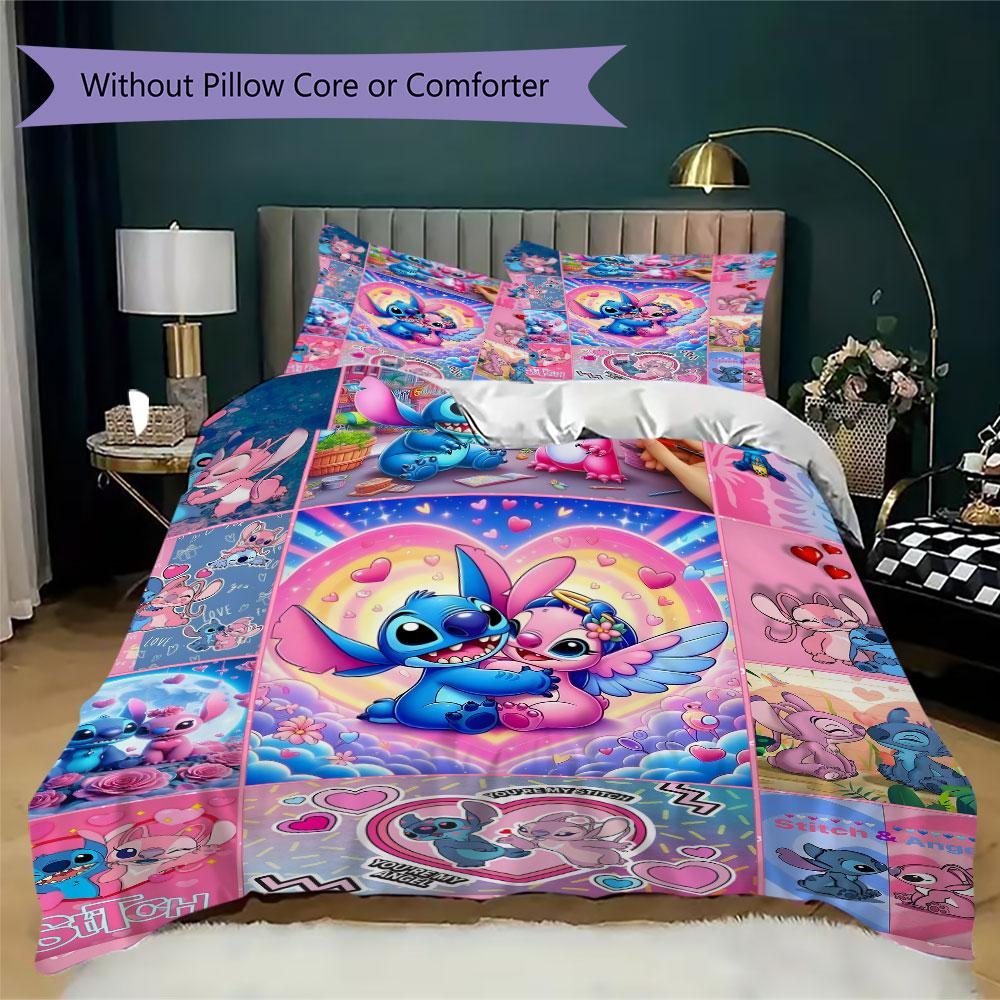 Stitch Cartoon Prints bedding, duvet cover and pillowcases, birthday gift (1 duvet cover + 2 pillowcases, pillow insert not included)JM017