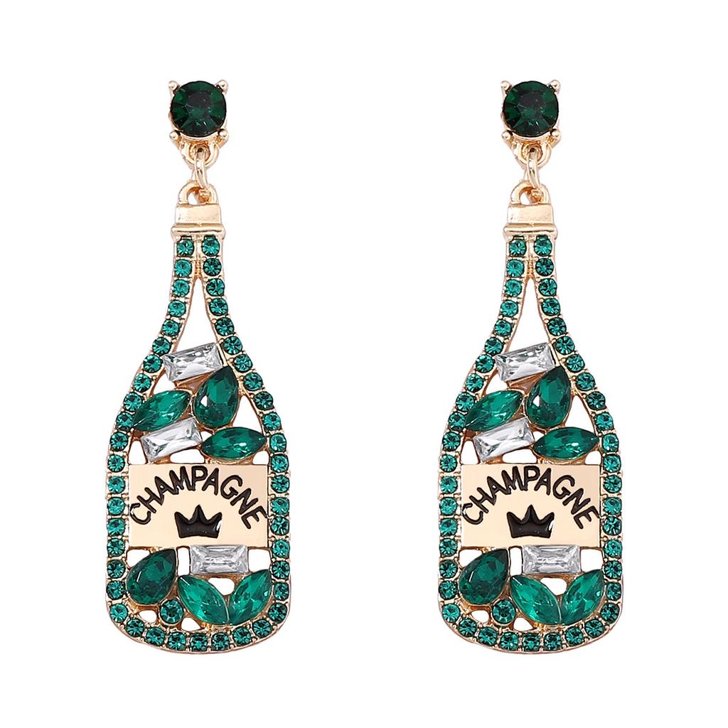 Cross-border European and American Elements Inlaid with Rhinestone Letters Wine Bottle Pendant Women's Fashion Personality Earrings Amazon Hot Sale