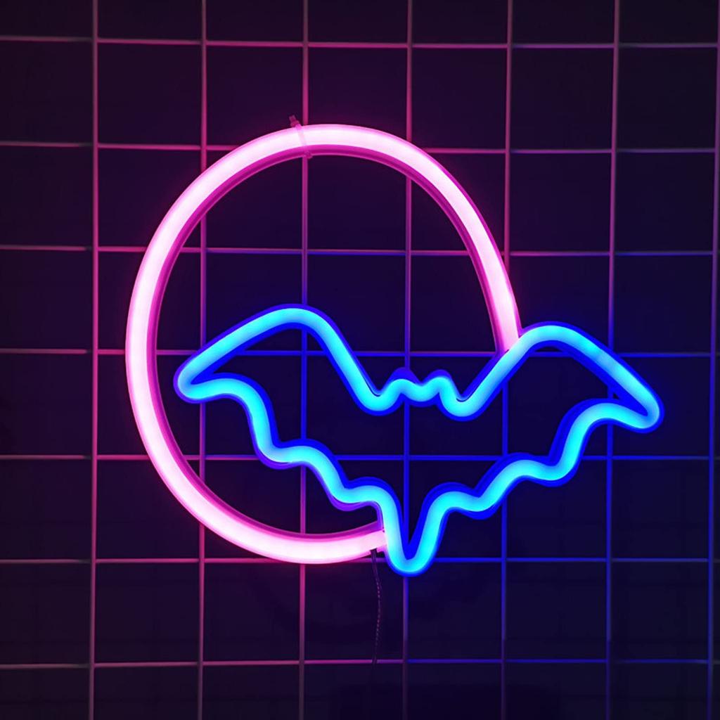 Halloween Neon Sign, Moon and Bat LED Neon Lights, USBPowered Halloween Decoration Neon Lights, Halloween Wall Decor for Halloween, Bar, Party,