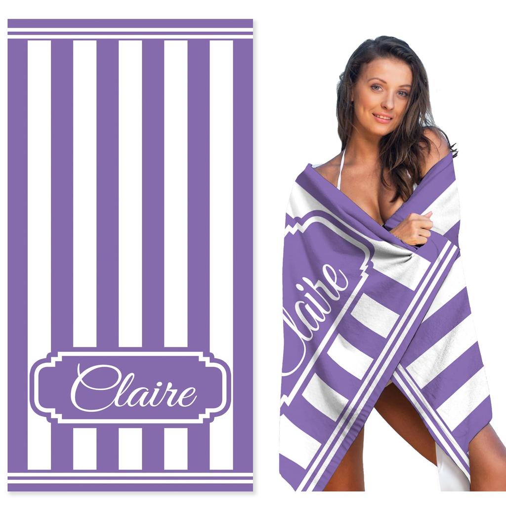 Personalized Striped Beach Towel Custom Name/Logo Oversized Microfiber Towel Summer Party Gift for Beach Swimming Bath Sports