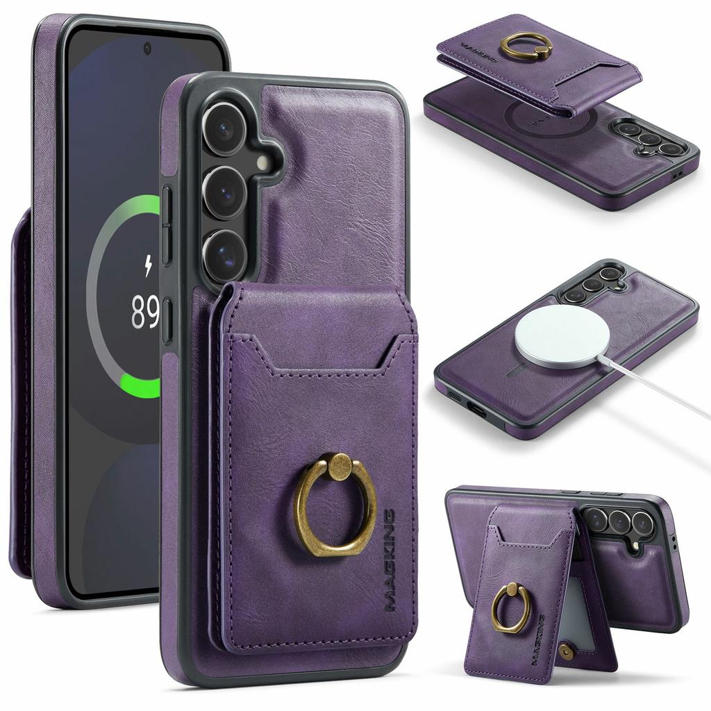 MAGKING K1 Series For Samsung Galaxy S24 FE Magnetic Case PC + TPU + PU Phone Cover with Card Holder