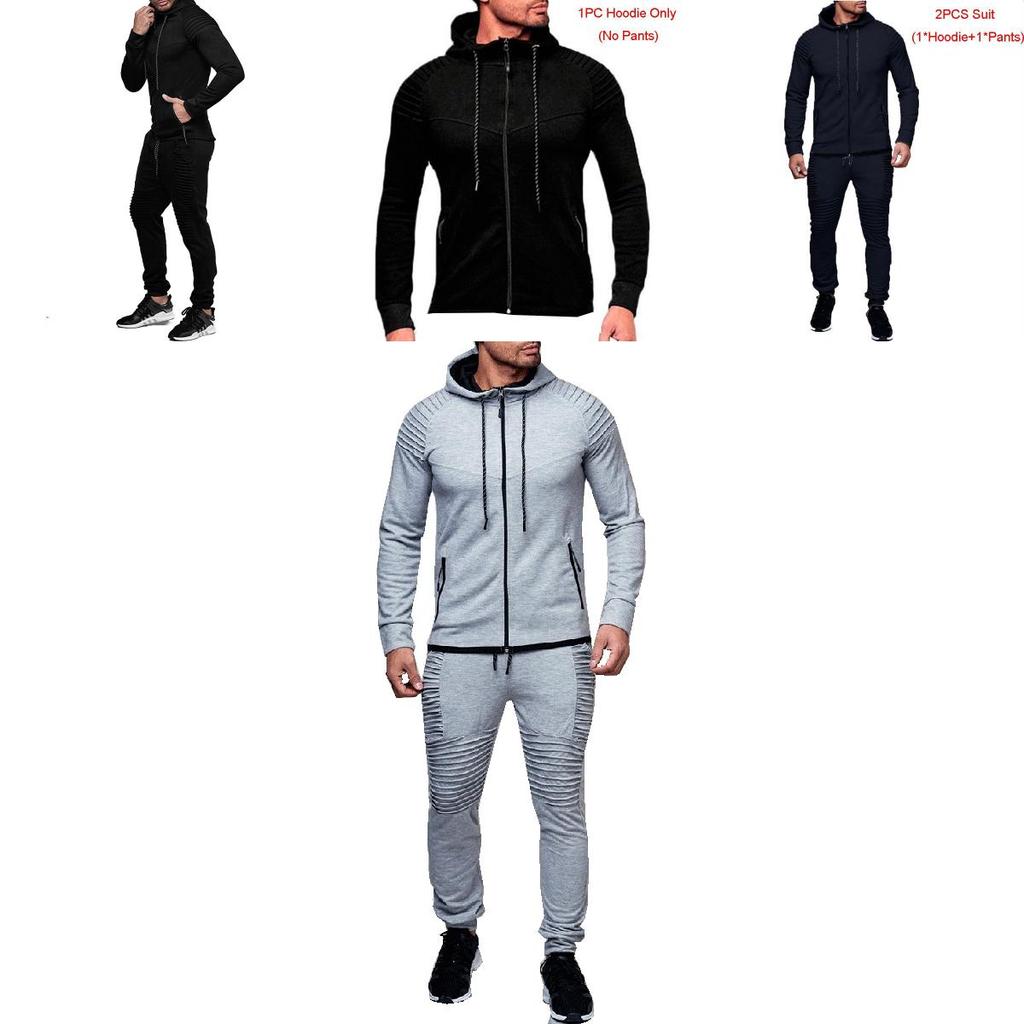 Stylish Men's Tracksuit Set With Hooded Jacket And Adjustable Waistline Pants