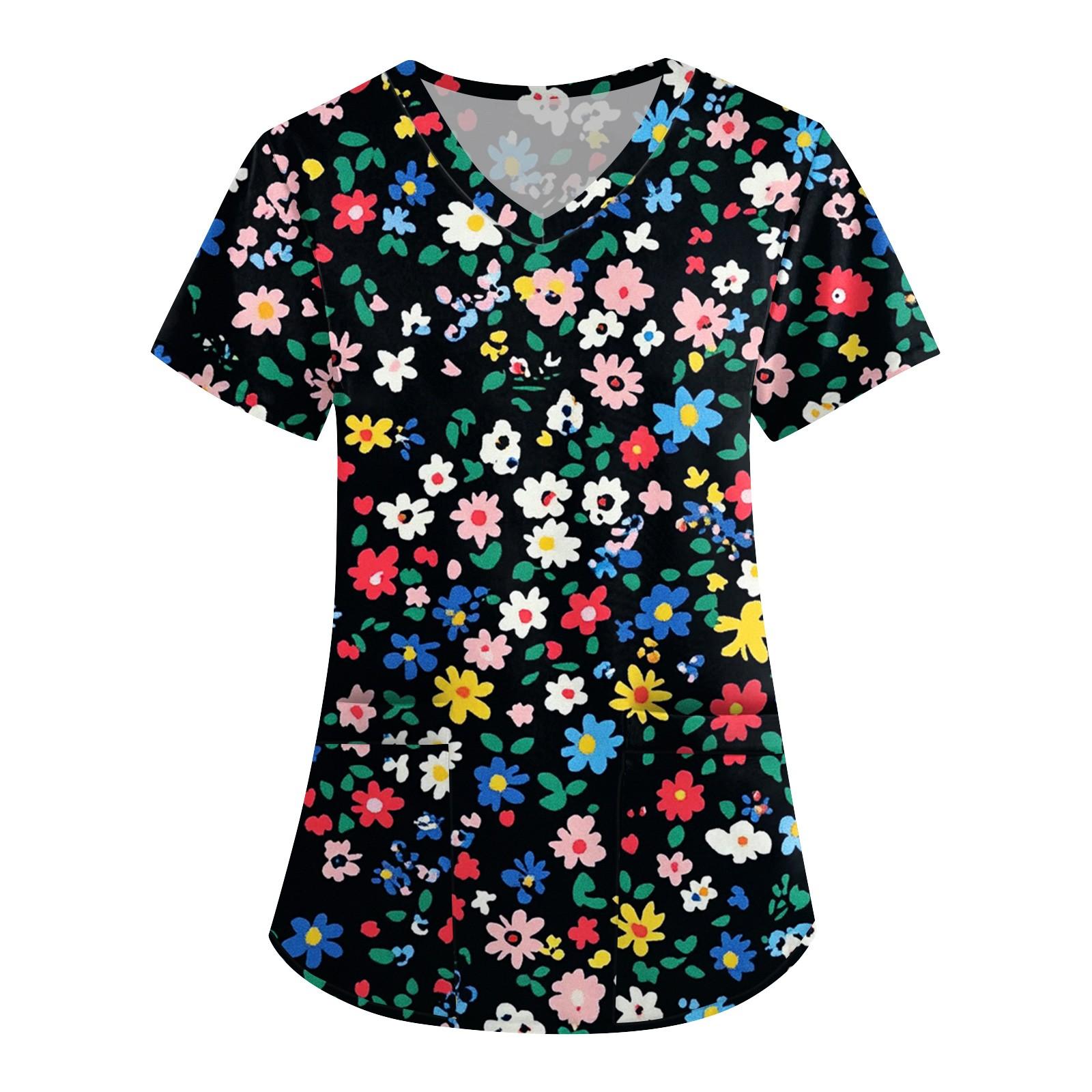 

Женская мода V-образный вырез короткий рукав комбинезон с карманами принт топы одежда M чёрный