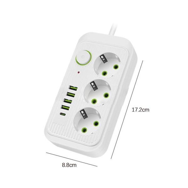 1PC Portable EU Plug Power Strip, 3/6 Widely Outlets with 5 USB Ports (1 USB C), Extension Socket for Travel Office Dorm Home