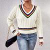 Maglione Pullover da Donna a Righe con Scollo a V Moda Versatile