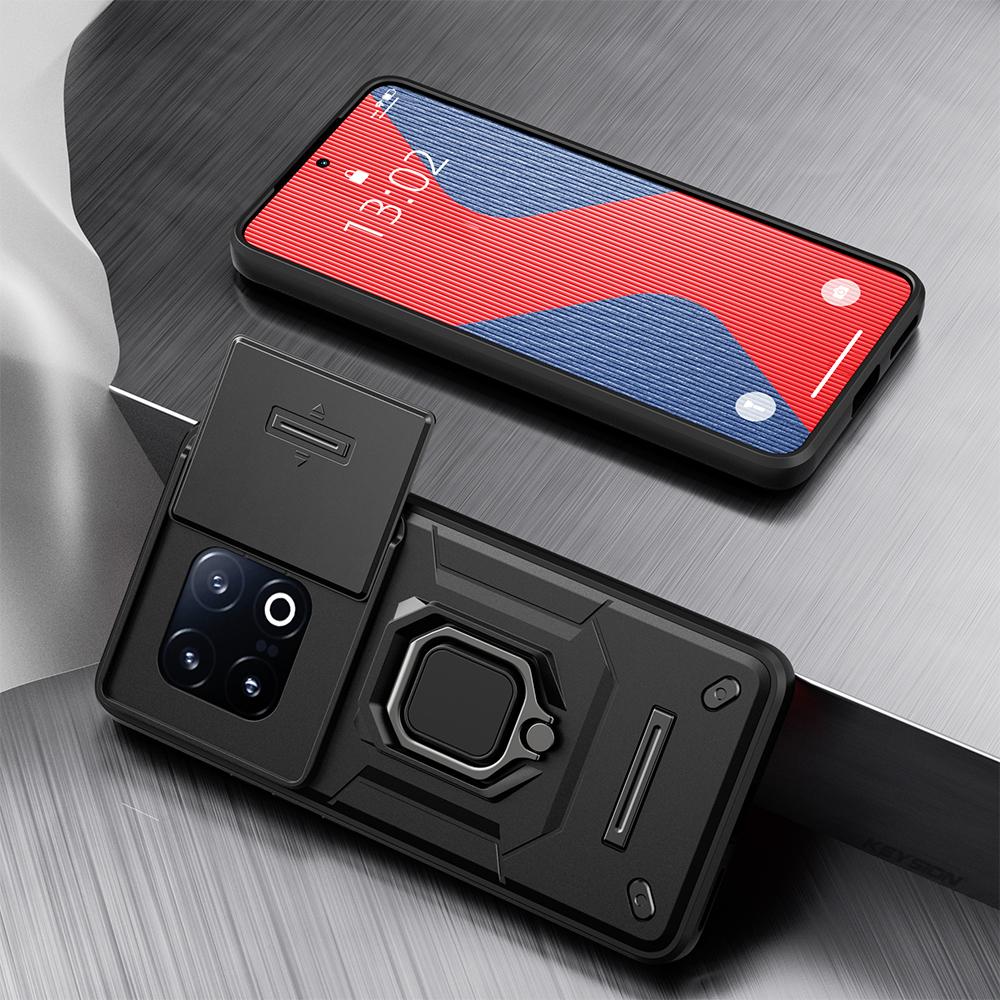 KEYSION Husă Armură Rezistentă la Șocuri pentru IQOO 13 5G Glisantă Push Pull Protecție Lentilă Cameră Inel Suport Acoperire Spate Telefon pentru IQOO 13 5G