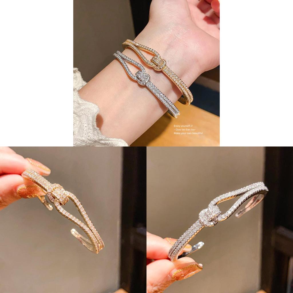 Geometric Zirconia Crossover Cuff Bracelet For Women Elegant Light Luxury Jewelry