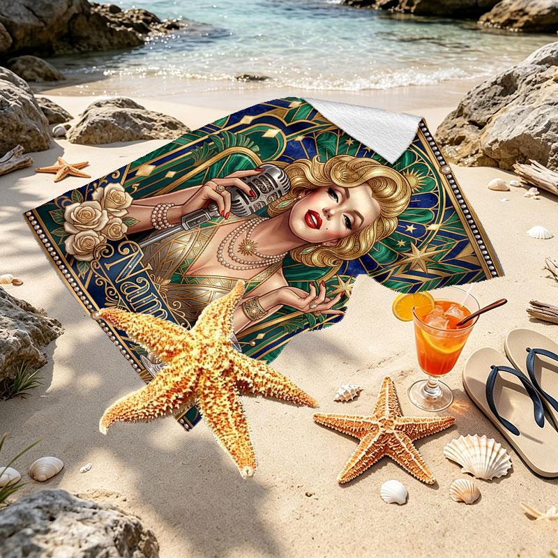 Custom Name Personalized Marilyn Monroe Print Beach Towel, for Trip Camping Beach Party Home Decor, Birthday Gift for Family & Friends