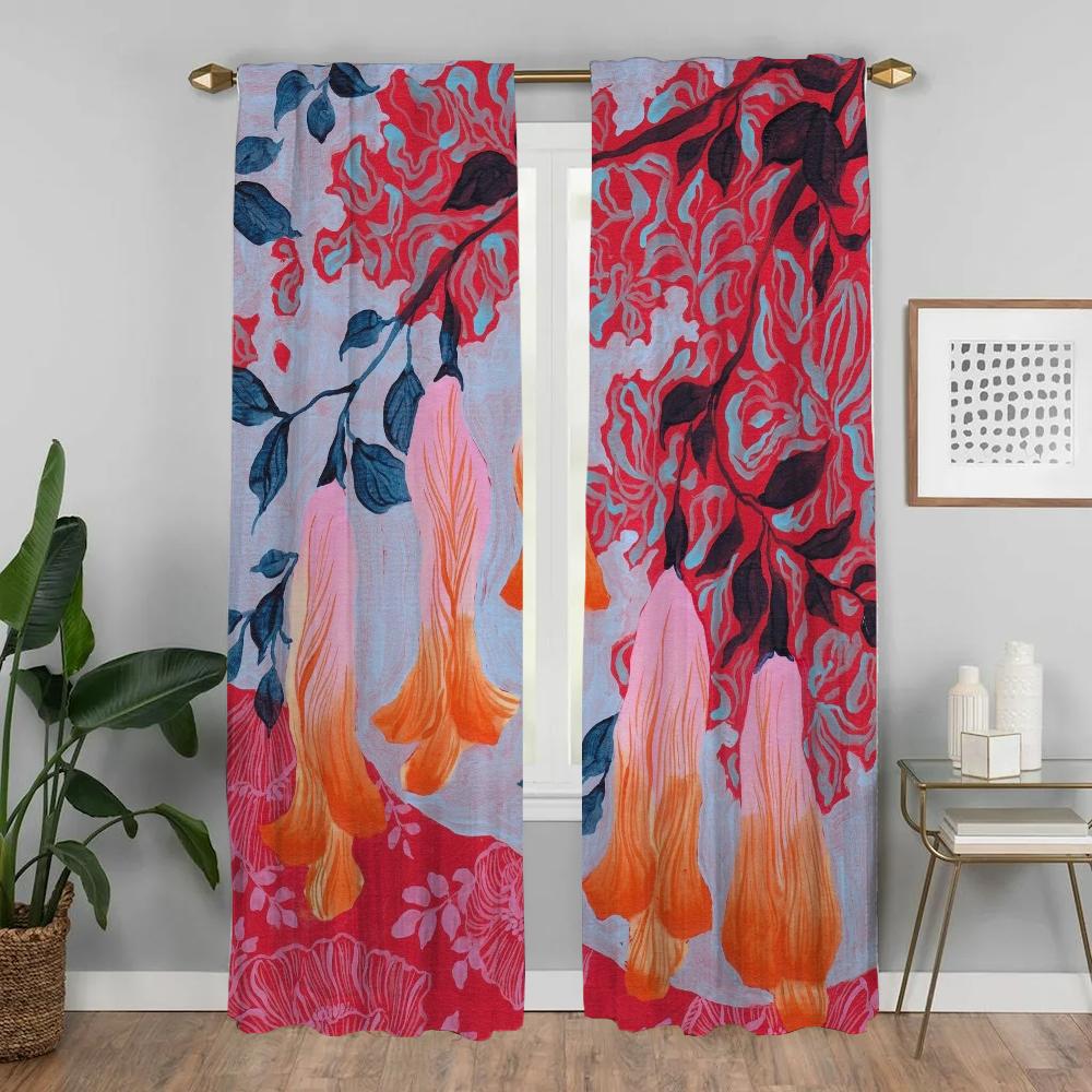 Persienner Abstrakt Blomma Heminredning Gardiner 2 Delar Eleganta Rumsgardiner för Kamera Halloween Dekoration Vardagsrumsgardin