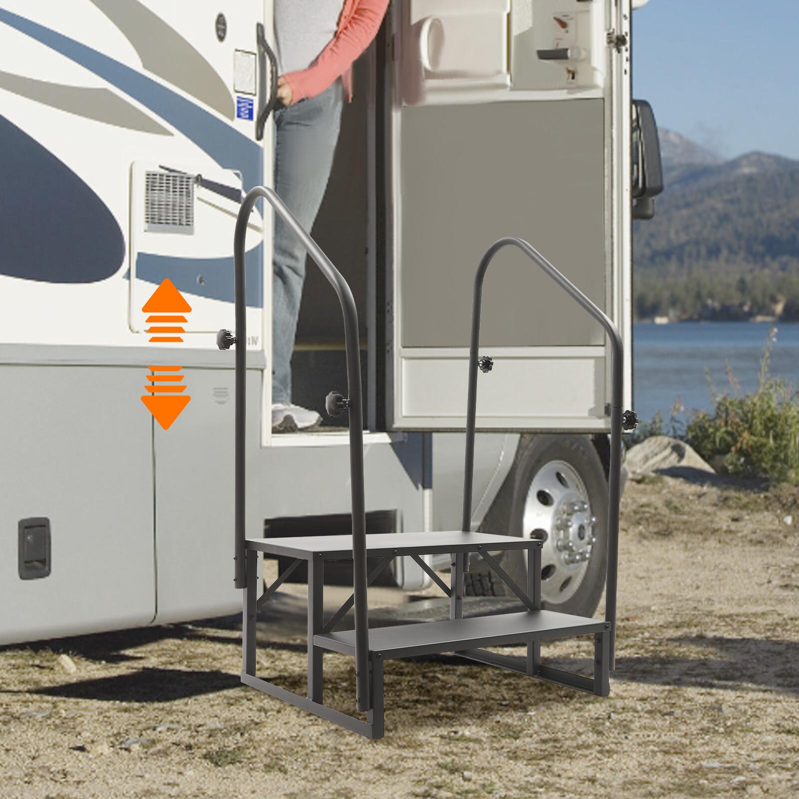 

RV Step Ladder 2-Step with Handrail Portable Steel Stairs 450lbs Load for Hot Tub Spa Mobile Home чёрный