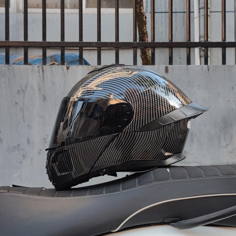 Motorcycle helmet Men's and women's face-off helmet Double mirror Winter tail semi-full cover Four Seasons Blue