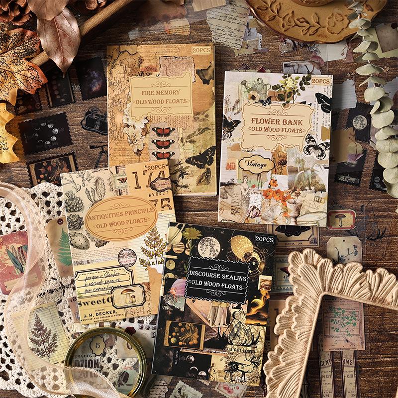 20 Pieces of PET Material Retro Scrapbook Stickers Book Creative DIY Collage Materials Journal Essential Supplies