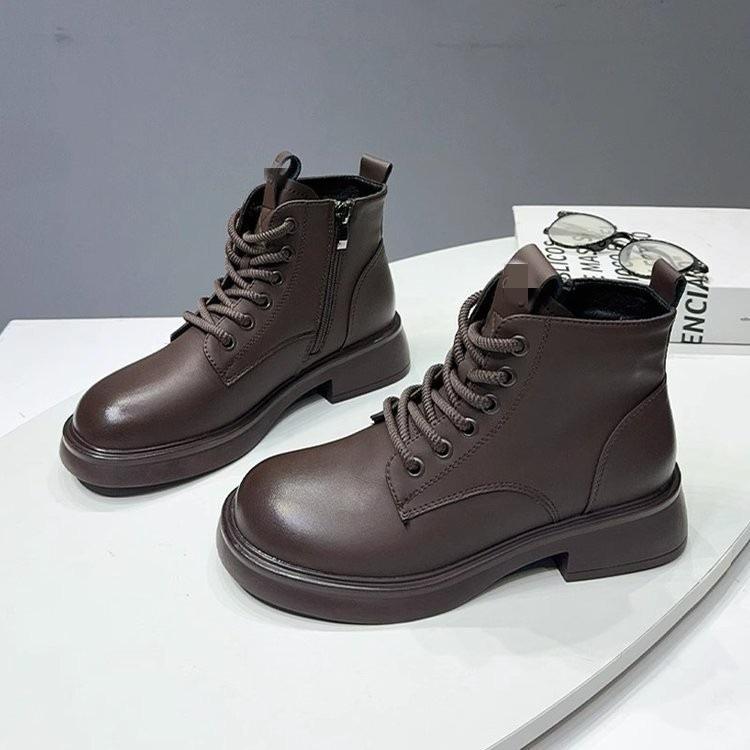 Soft Leather Thick-soled British Style Martin Boots, New Autumn Single Boots, Velvet Warm Fried Street Winter Short Boots