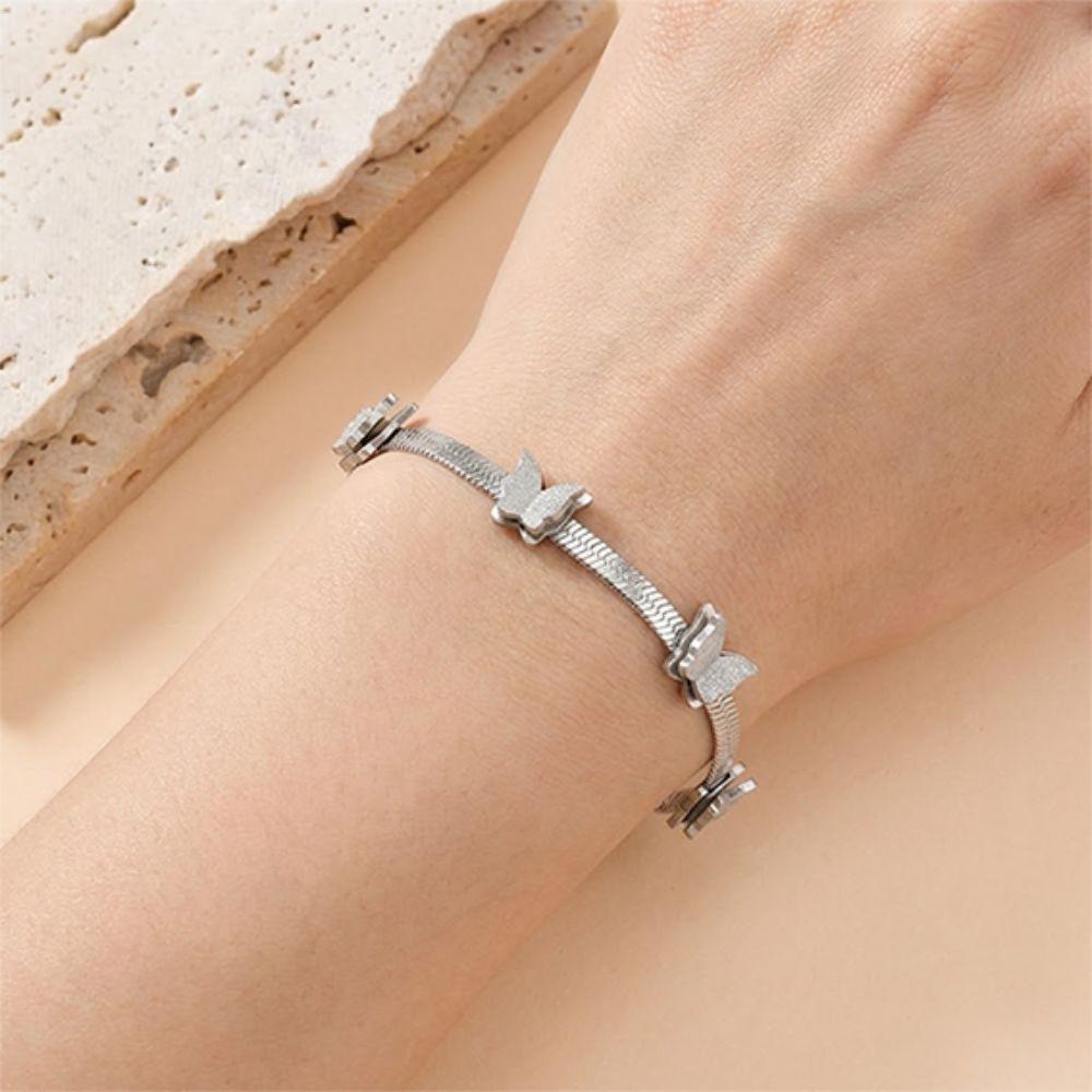 Butterfly Charm Snake Chain Bracelet Stainless Steel Animal Charm Bracelet  Daily Wear