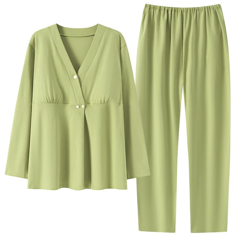 Autumn Pure Cotton Maternity Pajamas with Breast Pads - Perfect for Postpartum and Breastfeeding