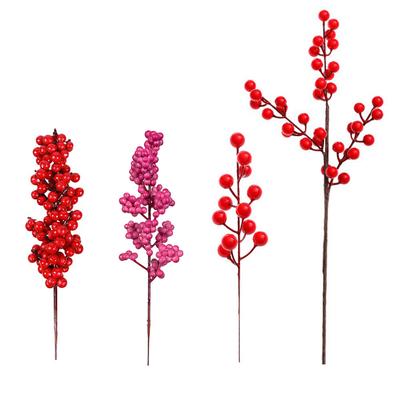 Simulation Fake Flower Three-Pronged Simulation Red Berry String, Christmas Holly Fruit Rich Fruit Diy Accessories