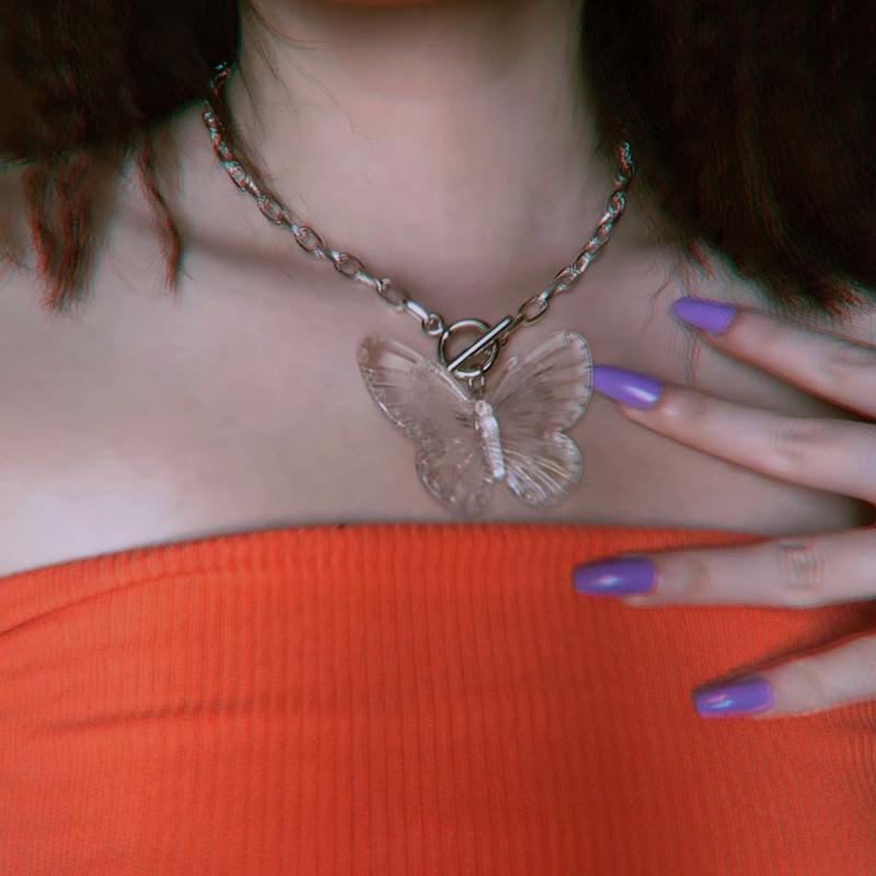 Butterfly Necklace Female Temperament Niche Ot Buckle Collarbone Chain Korean Version Student Adjustable Chain Jewelry