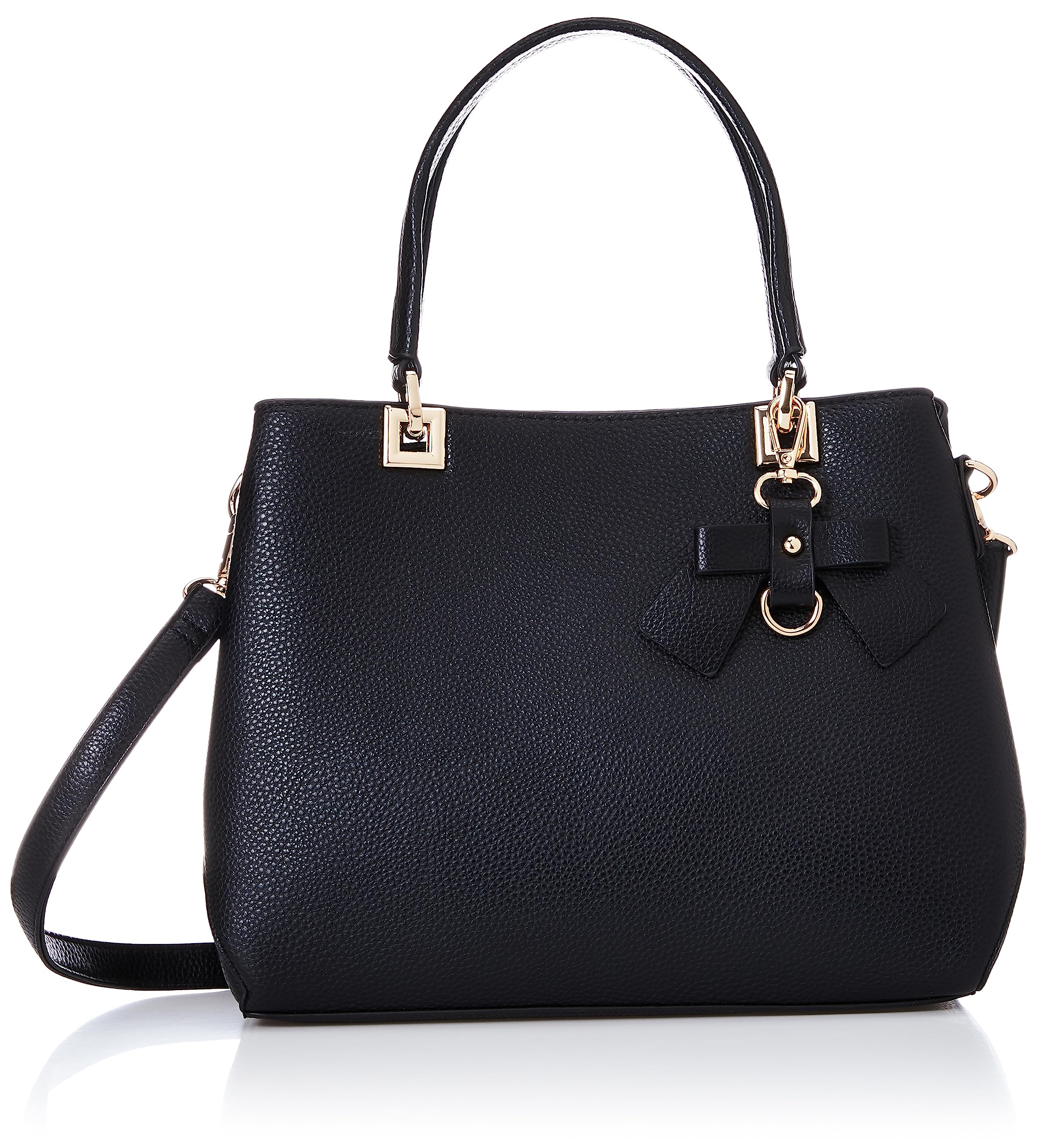 

Handbag 2WAY Handbag PU Leather Divider Square Mini Bag with Removable Ribbon Charm Black [ARROWS&Company Ltd.] Women s