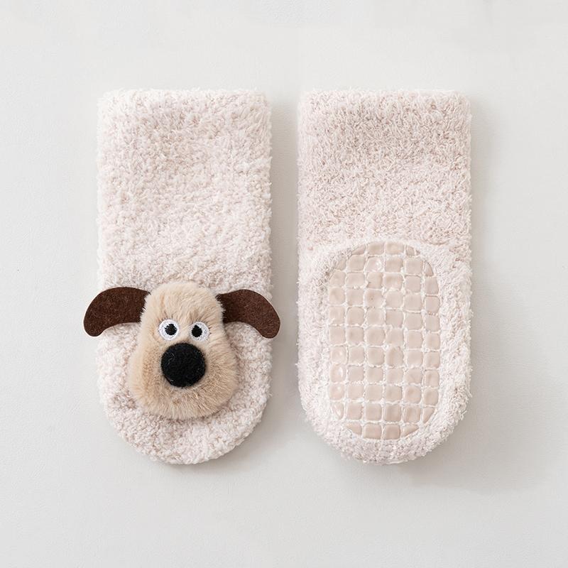 

Thick Baby Socks For Autumn And Winter Newborn Floor Socks Anti Slip Cartoon 3D Dog Warm Toddler Socks For Kids 0-3years M бежевый