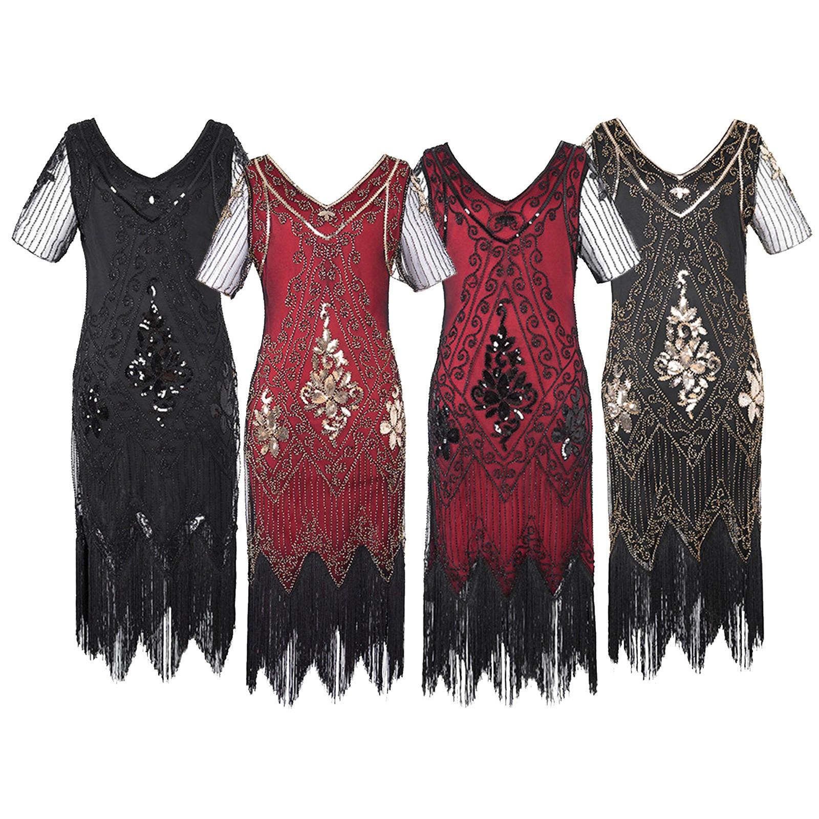 

Винтажное коктейльное платье больших размеров 1920-х годов с кисточками и кисточками для вечерней вечеринки