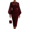 Elegantní přiléhavé šaty v francouzském stylu se síťovanými zvonovými rukávy Bodycon Fit 2026 Formální společenské šaty