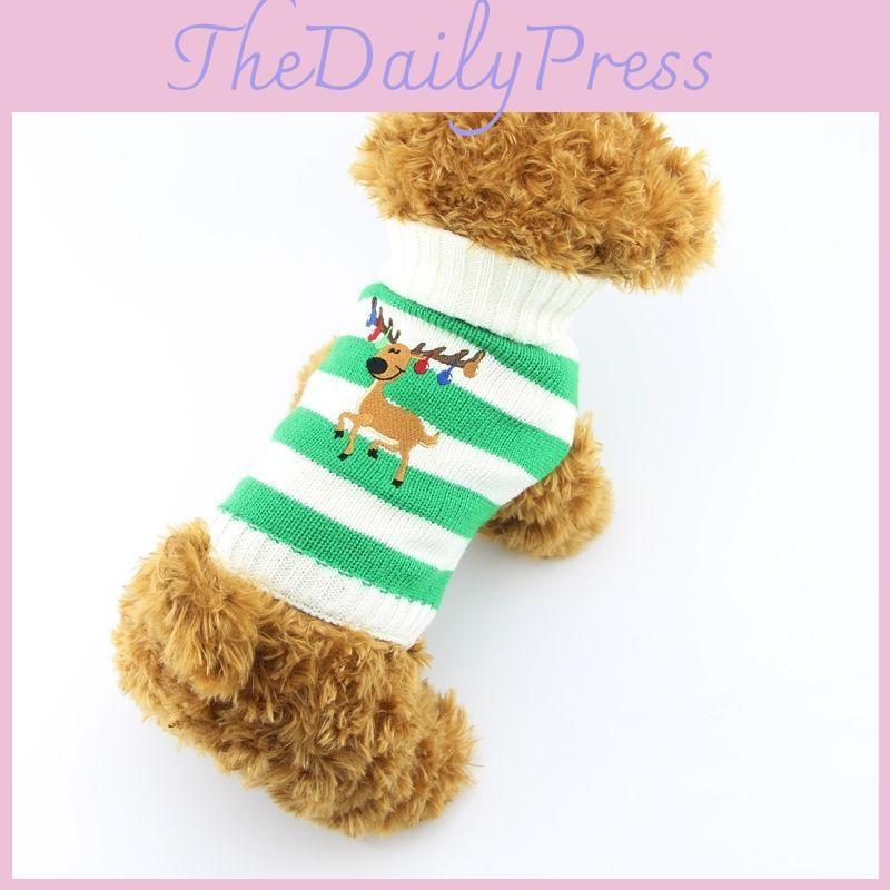 Puppy Pet Cat Dog Sweater Striped Knit Crocheted Christmas Reindeer Clothes Coat