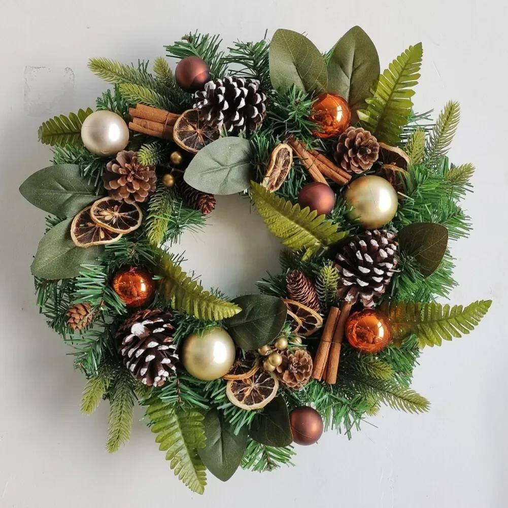1PC Christmas Wreath 20 Inches Artificial Christmas Wreath Holiday With Baubles Berries Pine Needles Home Festival Party Decor