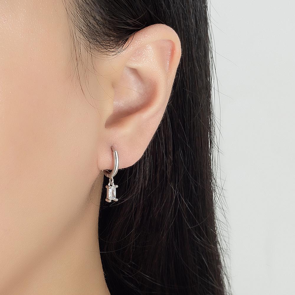 Elegant Geometric Zircon Rectangular Earrings - Minimalist Design for Women