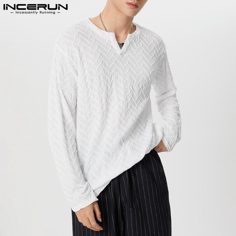 

INCERUN Осенние пуловеры мужские с V-образным вырезом и длинным рукавом Текстурные топы большого размера S чёрный