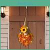 Festive Fall Door Decor Featuring Colorful Sunflowers And Maple Leaves With Lights