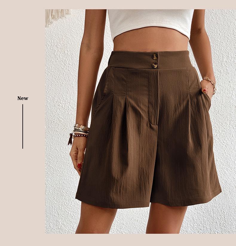 2025 Summer Women's High-Waisted Elegance: European & American Commuter Wide-Leg Shorts