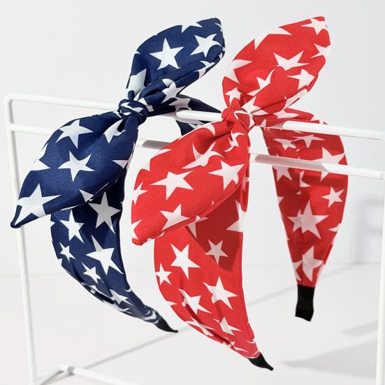 Women Headband USA Flag Independence Day Theme Three-Dimensional Rabbit Ear Bow Shape Headband Sponge Filling Non-Slip Hair Hoop