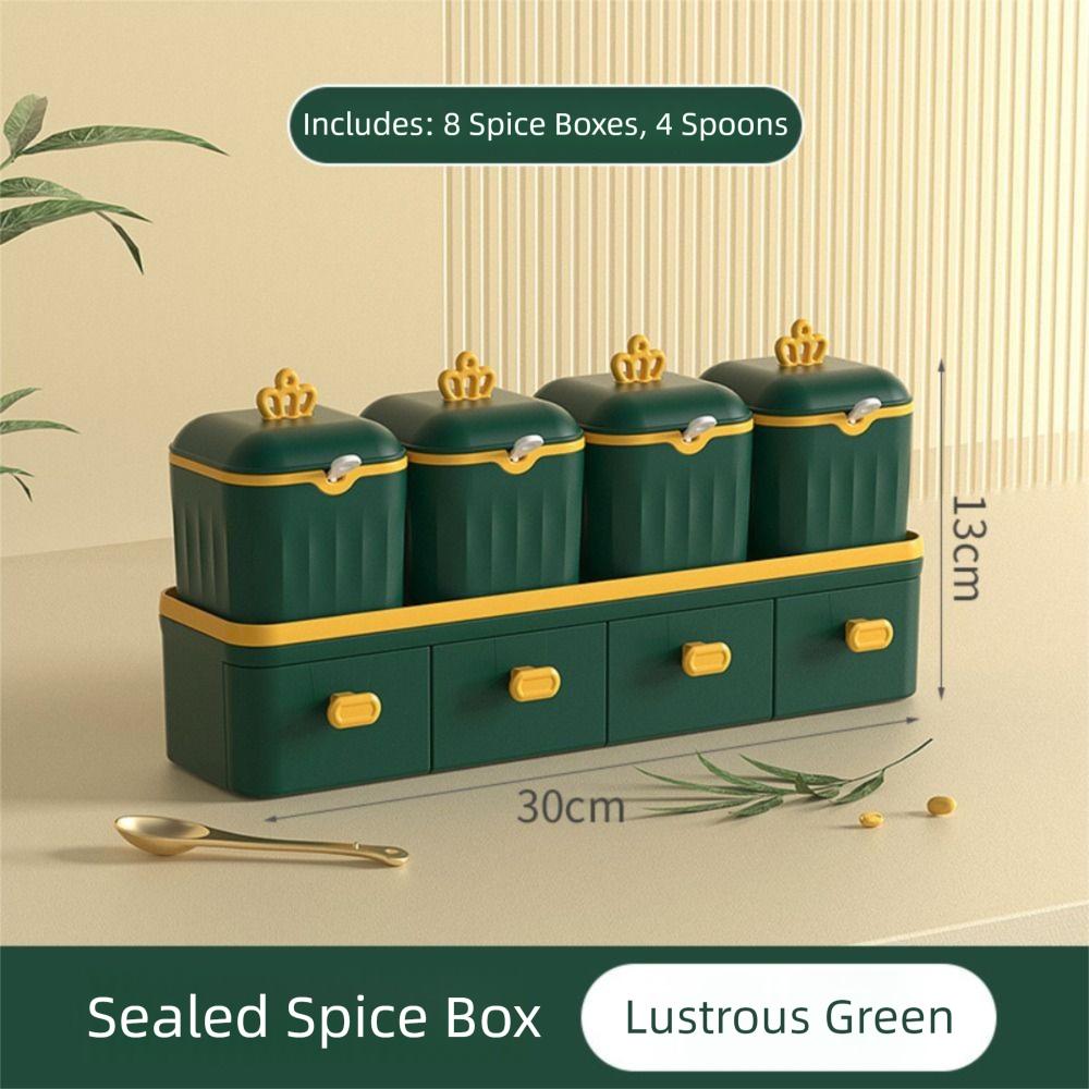 

4-pack Seasoning Pot Send Spoon Drawer Type Seasoning Box Set Preservation with Base Condiment Storage Container Kitchen Storage