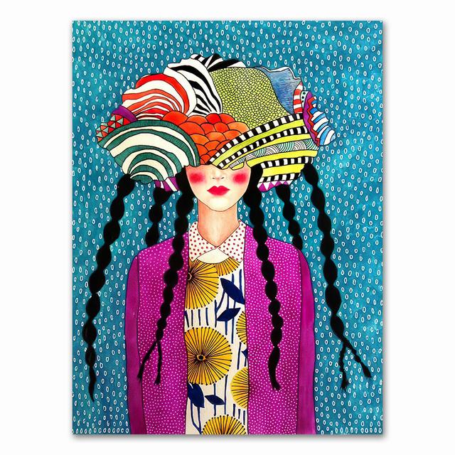 Abstract Girl Hair Flower Bird Wall Art Canvas Painting Vintage Nordic Prints Wall Pictures For Living Room No Frame