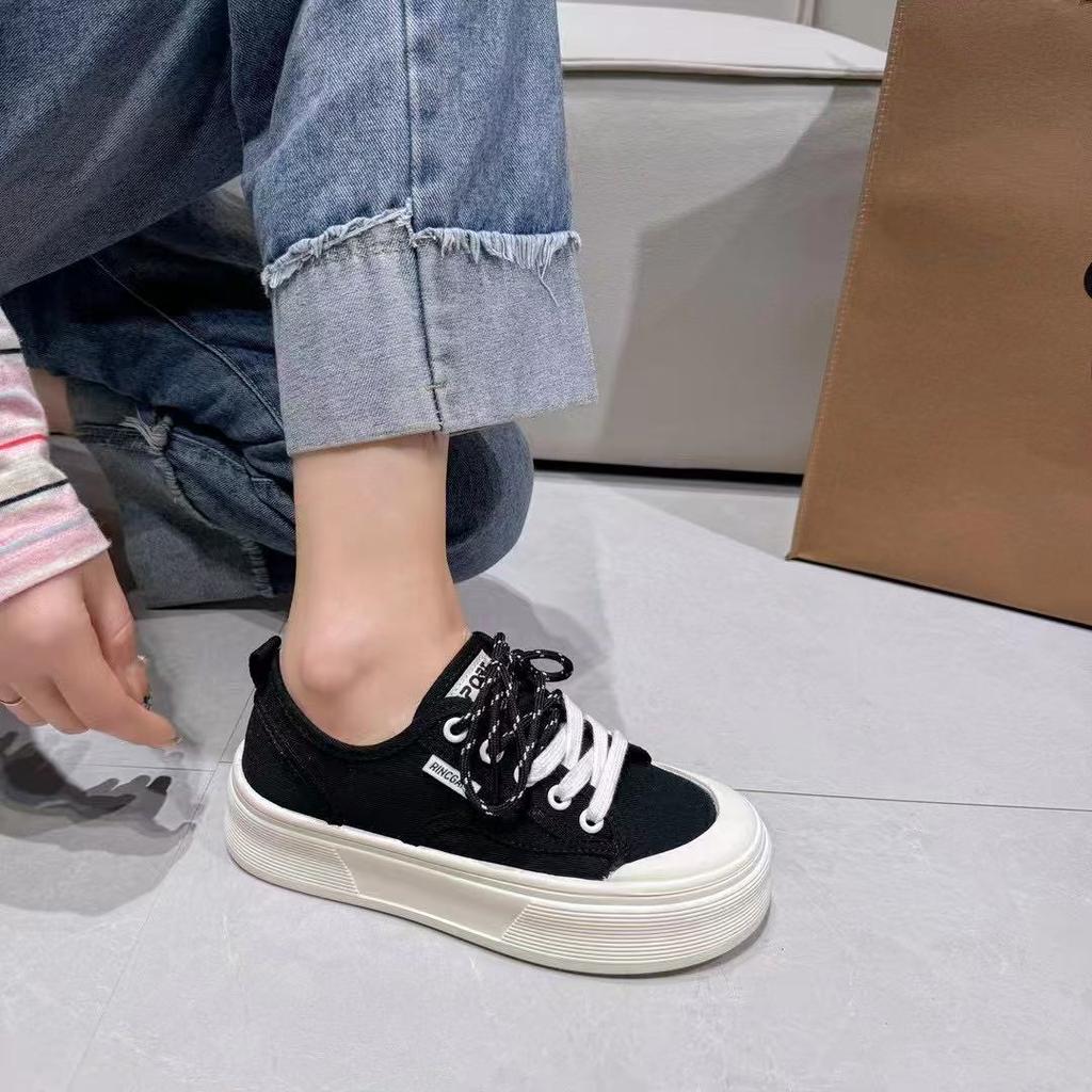 Dopamine platform canvas shoes women's 2025 summer back lightweight force breathable versatile casual height increase little white biscuit shoes