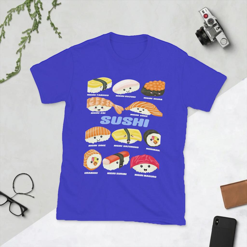 Novelty Cute Kawaii Sushi Unisexga Funny TShirt for Unisex Round Neck Pure Cotton T Shirt Short Sleeve Tee Shirt Printing Tops